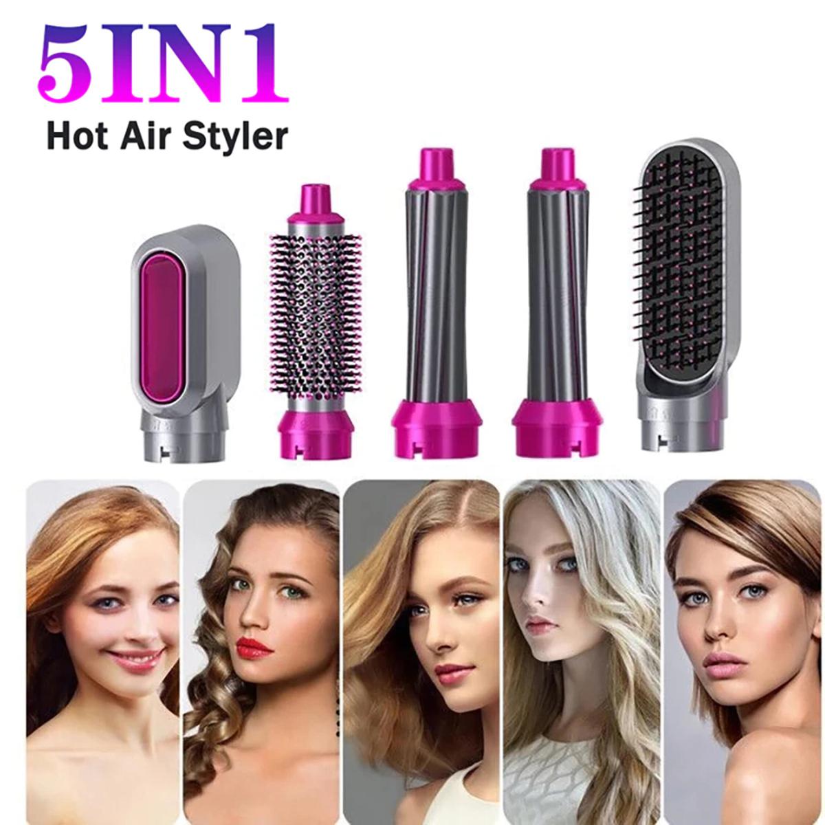 Hair Dryer Brush 5 In 1 Electric Blow Dryer Hair Comb Curling Wand Detachable Brush Kit Negative Ion Straightener Hair Curler ( Random Color)