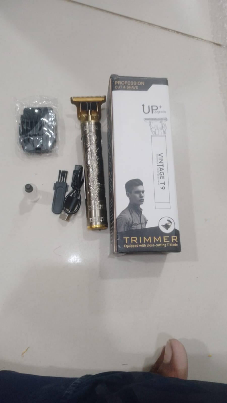 Vintage T9 Professional Hair Trimmer – USB Rechargeable Cordless Clipper For Men (Metal Body)